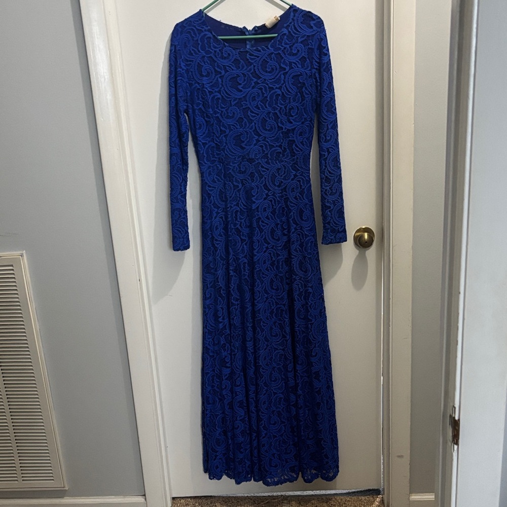 Chic Royal Blue Long Sleeve Lace Dress